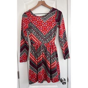 Everly Women's Long Sleeve Dress Orange Purple Black Geometric Print Size S
